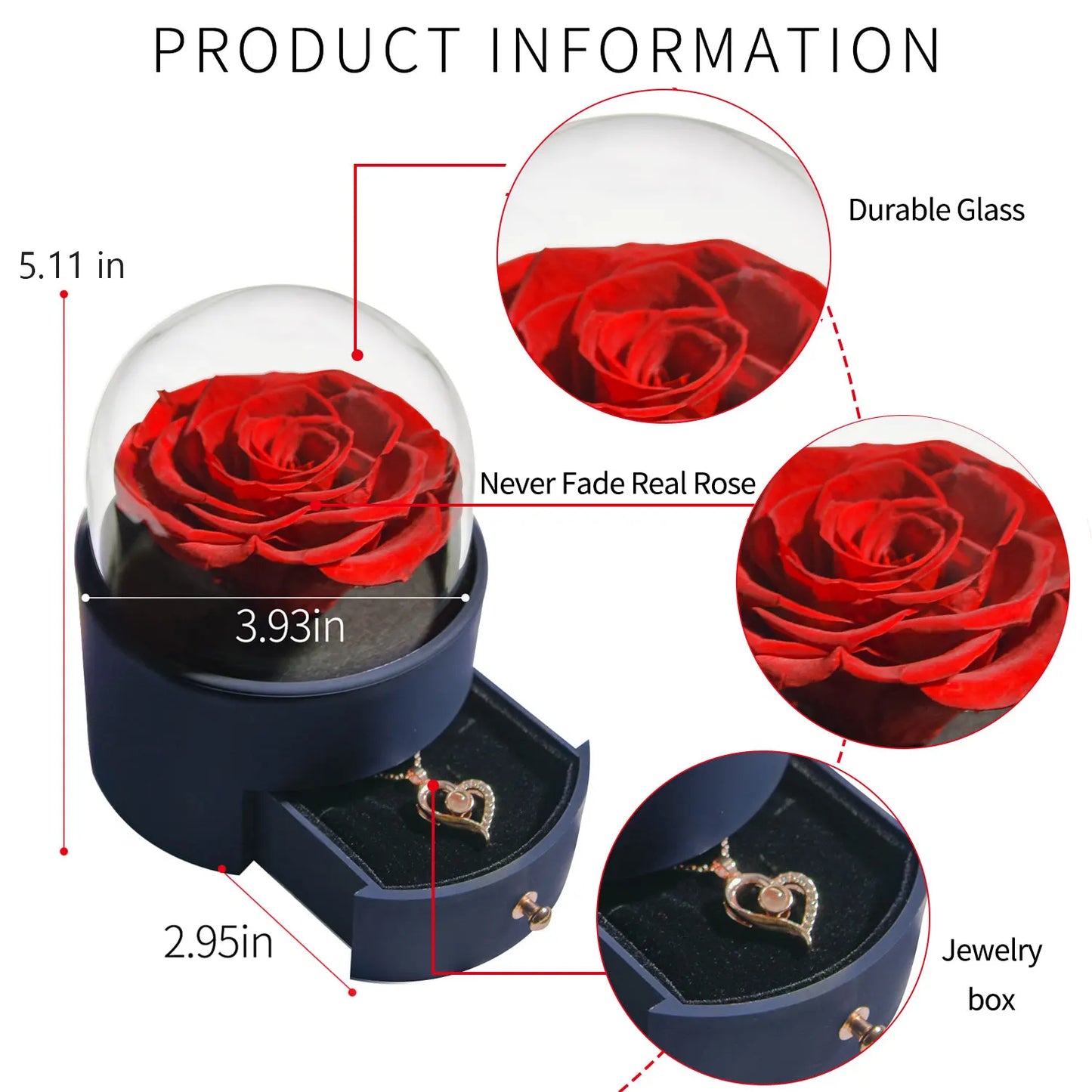 Eternal Rose Jewelry Box  with Necklace Forever Love