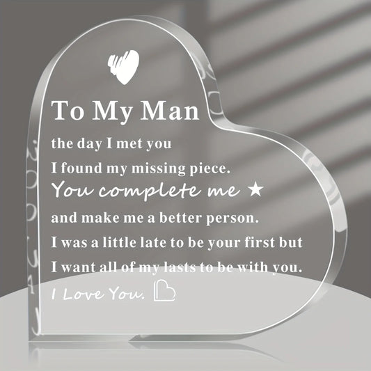 To My Man Acrylic Heart Shaped Plaque
