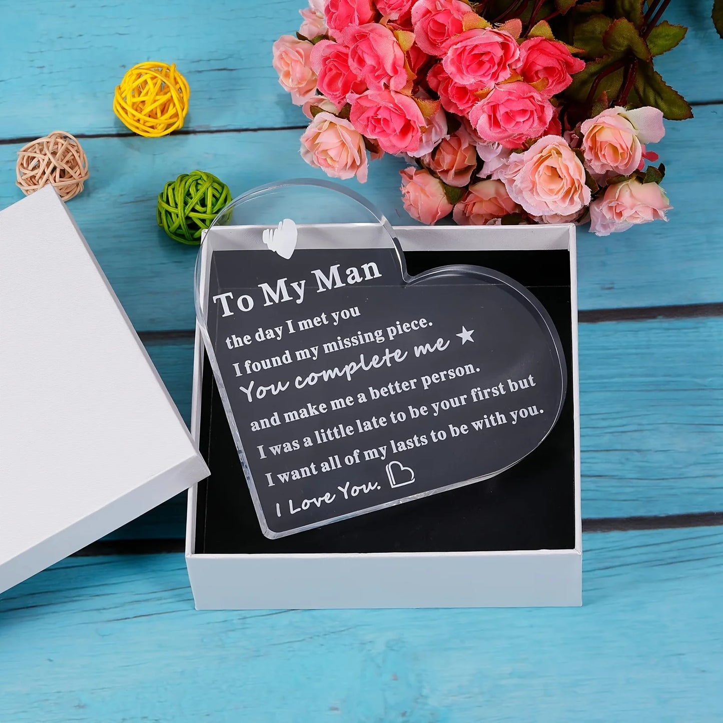 To My Man Acrylic Heart Shaped Plaque